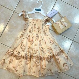Haute Hippie Cream Floral Kids Dress with Bag